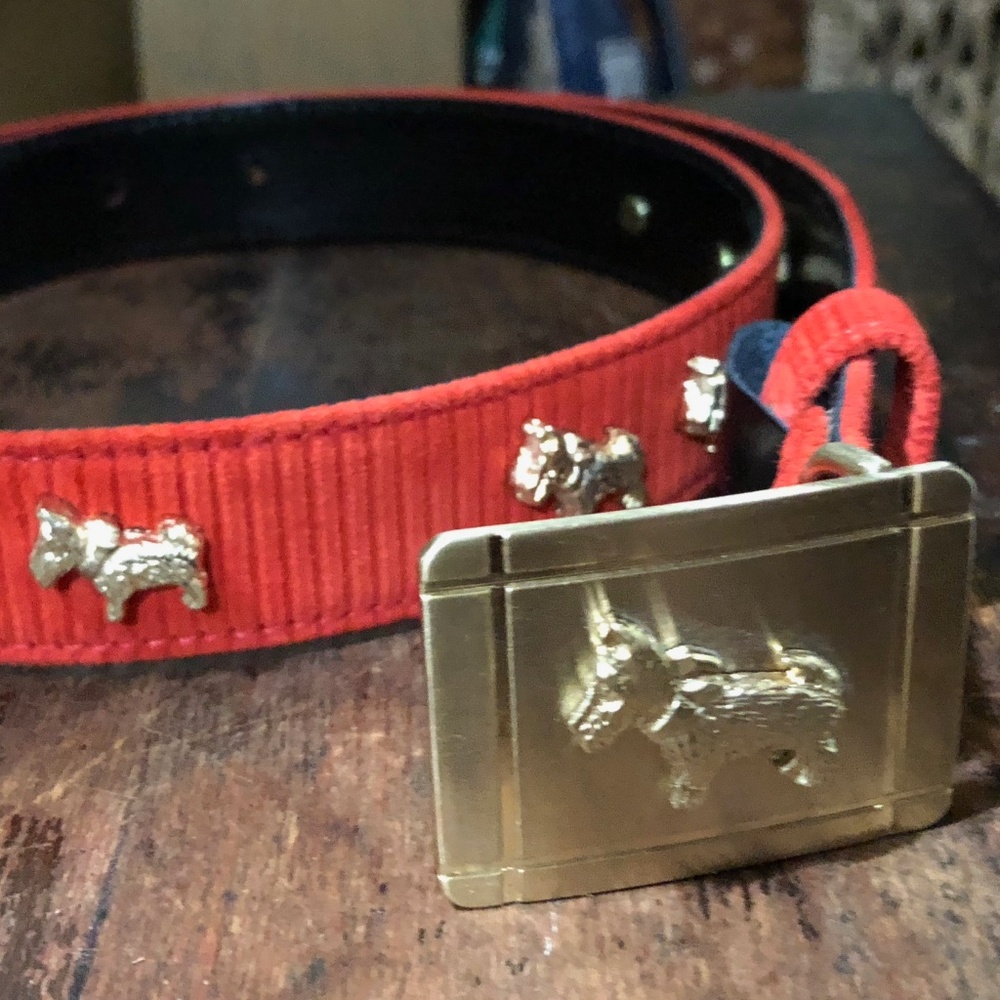 Escada Scottie Dog Belt Red Suede Buckle Italy
